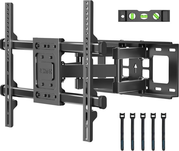 BONTEC Support Mural TV Pivotant & Inclinable pour 32-85 Pouces (Max. 60 kg) (Support robuste à double bras pour TV plats & incurvés – VESA 600x400, Extensible jusqu