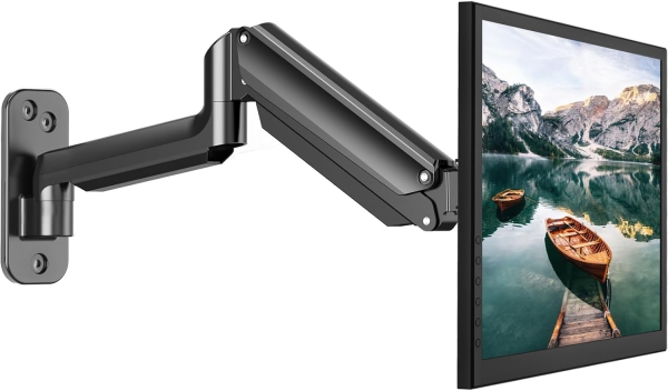 HUANUO Support Mural pour Moniteur (17–32 Pouces) avec Bras à Ressort à Gaz 360° (Construction en Aluminium Premium pour un Confort Ergonomique Durable et un Poste de Travail Rangé.)