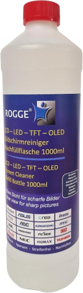 ROGGE 1l Bouteille Recharge Nettoyant Écran – L'Original depuis 1998 pour tous les écrans (Nettoyage professionnel sans traces pour moniteurs, TV & verre – Doux, économique & sans ingrédients agressifs.)