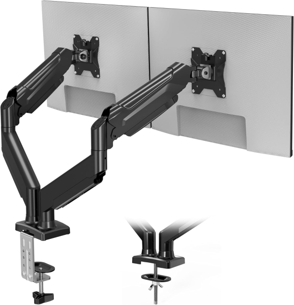 Support pour moniteur BONTEC 2 moniteurs pour écrans 13-32 pouces, bras ergonomique à vérin à gaz Supporte 3-9 kg avec gestion des câbles, inclinable, pivotant, rotatif, VESA 75/100 mm