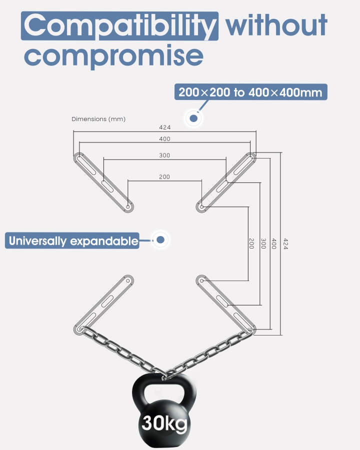 3IDEE Adaptateur VESA 400x400 (200x200 vers 400x400 | 30 kg)