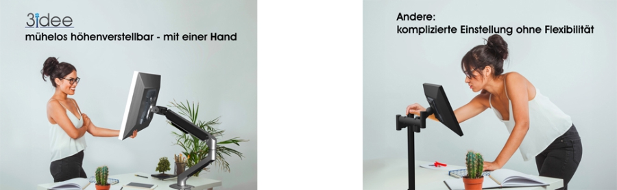 3IDEE Flexi-Lite Support 1 moniteur pour écrans 17-32 pouces, design moderne, entièrement mobile et réglable