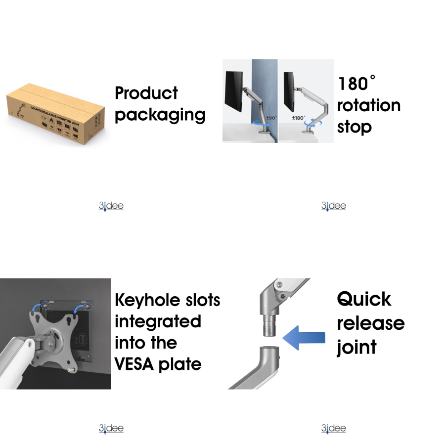 3IDEE Flexi-Lite Support 1 moniteur pour écrans 17-32 pouces, design moderne, entièrement mobile et réglable