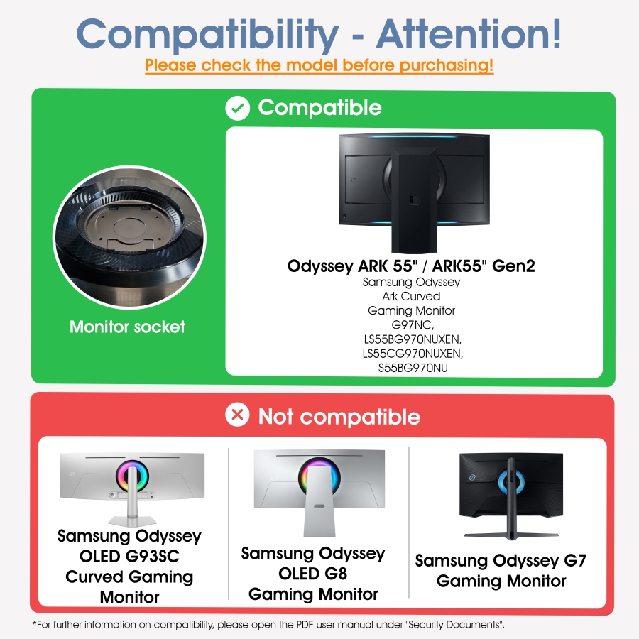 Adaptateur VESA compatible avec écran Samsung Odyssey Ark Gaming (Odyssey ARK 55" / ARK55" Gen2)