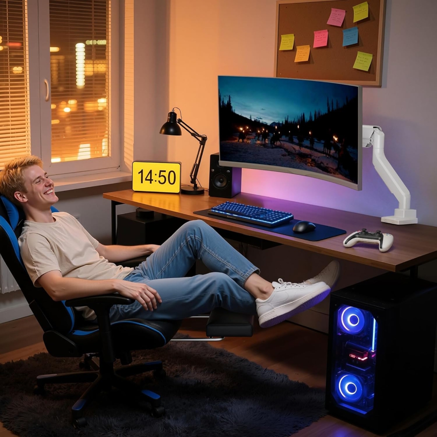 ARES WING Bras de Moniteur Gaming Ultra-Résistant Blanc pour 17-49 Pouces (Max. 18 kg) (Support Ergonomique à Ressort à Gaz pour Écrans Ultrawide & Incurvés – VESA 75/100.)