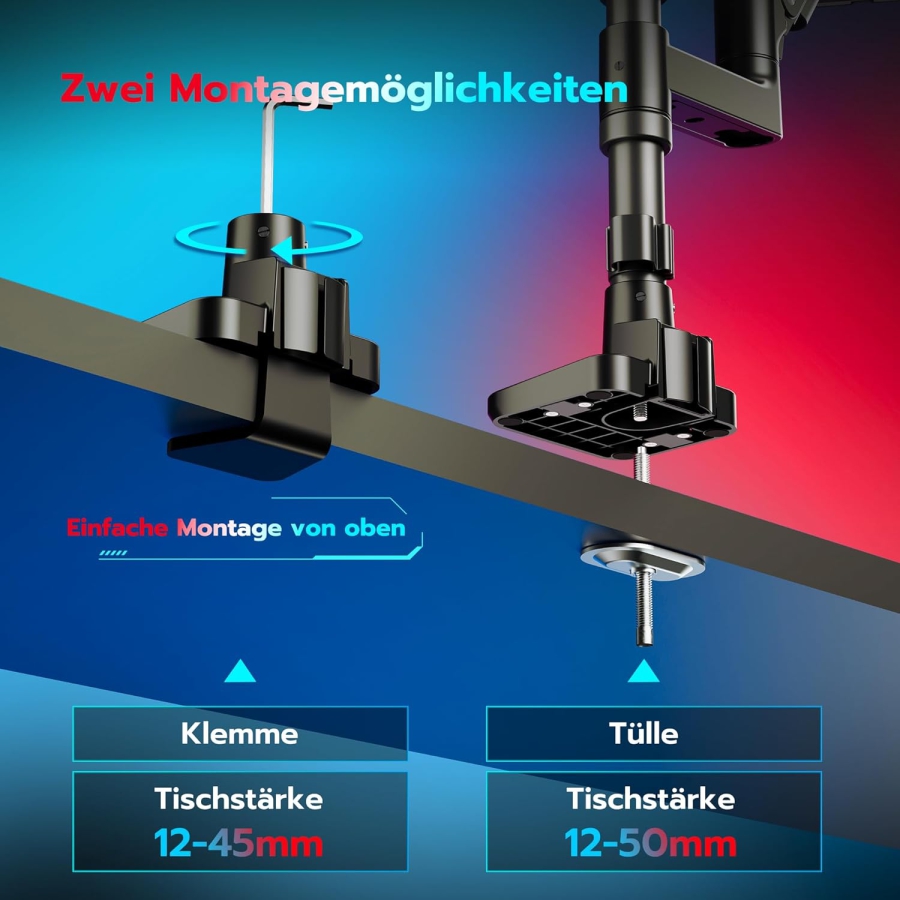 ARES WING Support Double Écran pour 17–49 Pouces (Vertical & Horizontal) (Système à ressort à gaz Heavy Duty pour deux écrans jusqu