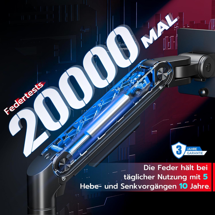 ARES WING Support Double Écran pour 17–49 Pouces (Vertical & Horizontal) (Système à ressort à gaz Heavy Duty pour deux écrans jusqu