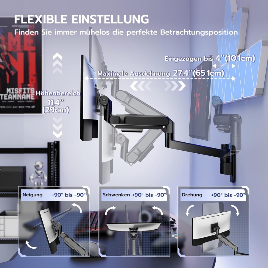 ARES WING Support Mural Écran 24-57 Pouces (jusqu