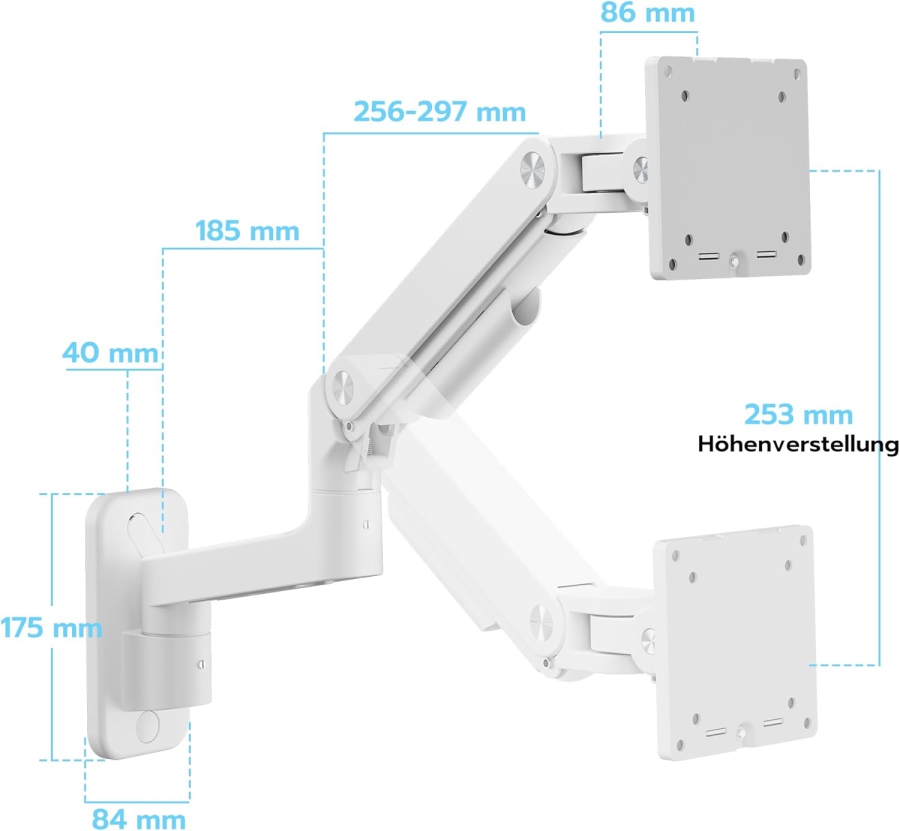 ARES WING Support Mural Moniteur Heavy Duty (Blanc) pour 17–49 Pouces (Parfait pour les Moniteurs Ultrawide & Incurvés. Bras à Ressort à Gaz avec Capacité de Charge de 20 kg)