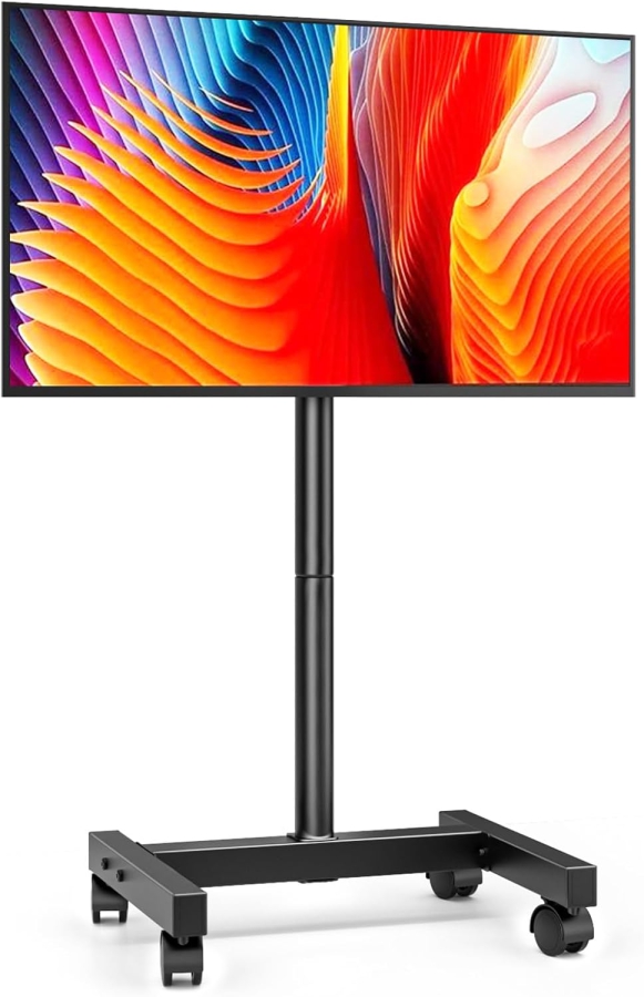 AX WABER Support TV Mobile pour Écrans 13–50 Pouces (Réglable en Hauteur) (Chariot TV flexible avec réglage en hauteur sur 8 niveaux et inclinaison pour LCD/LED/OLED.)