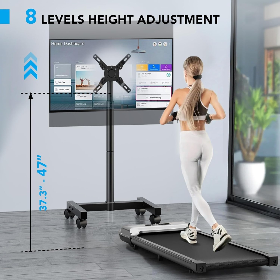 AX WABER Support TV Mobile pour Écrans 13–50 Pouces (Réglable en Hauteur) (Chariot TV flexible avec réglage en hauteur sur 8 niveaux et inclinaison pour LCD/LED/OLED.)