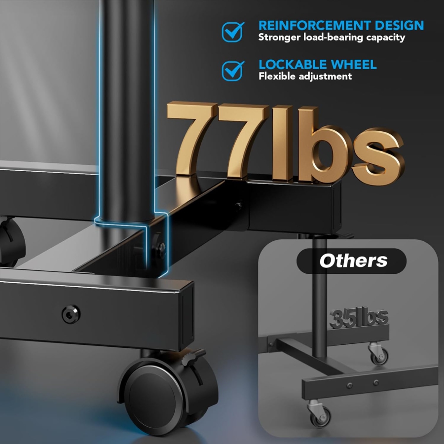 AX WABER Support TV Mobile pour Écrans 13–50 Pouces (Réglable en Hauteur) (Chariot TV flexible avec réglage en hauteur sur 8 niveaux et inclinaison pour LCD/LED/OLED.)