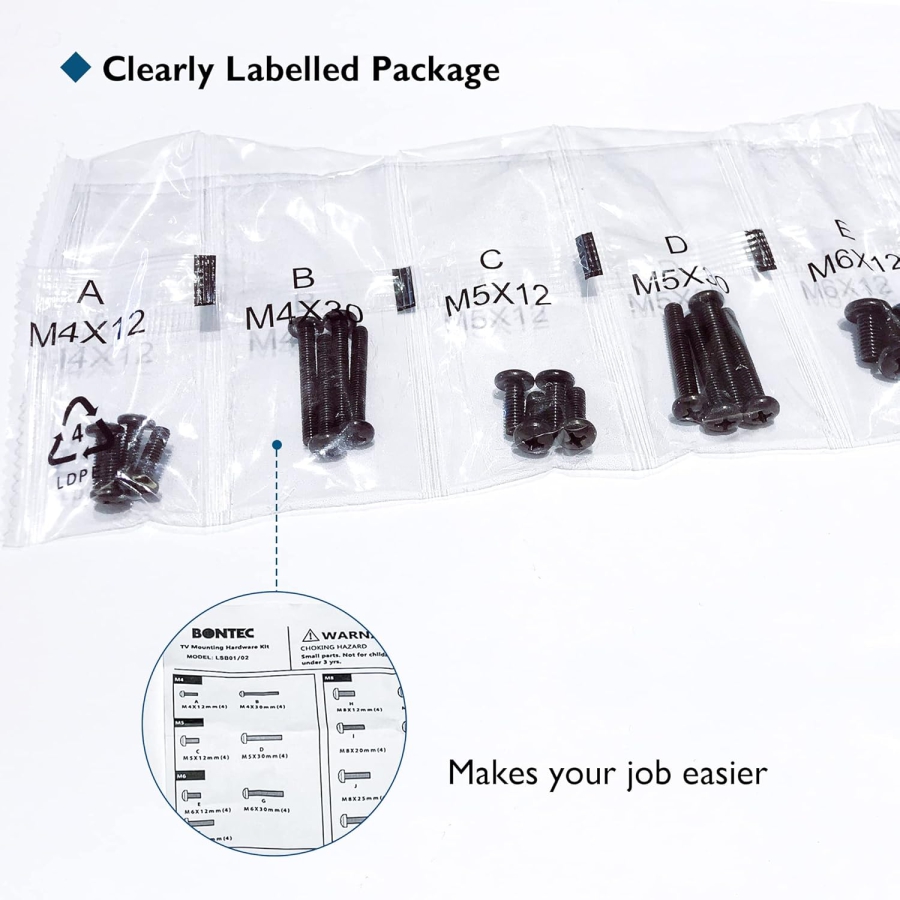 BONTEC Kit de Vis VESA Universel pour Téléviseurs jusqu