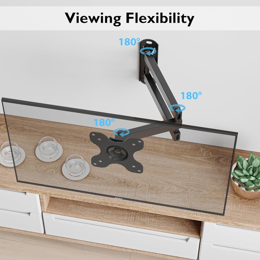 BONTEC Support Mural Écran PC & TV Pivotant Inclinable (13-30 Pouces) (Mobilité totale : VESA 75x75/100x100 mm, charge jusqu