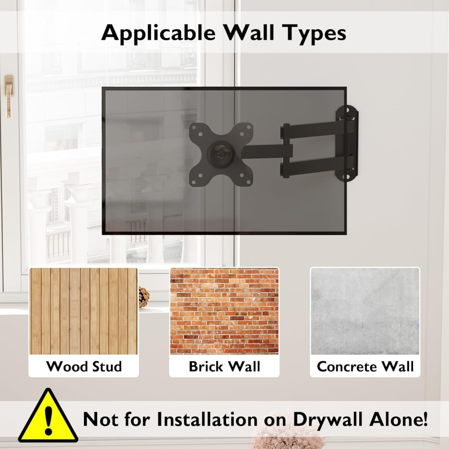 BONTEC Support Mural Écran PC & TV Pivotant Inclinable (13-30 Pouces) (Mobilité totale : VESA 75x75/100x100 mm, charge jusqu