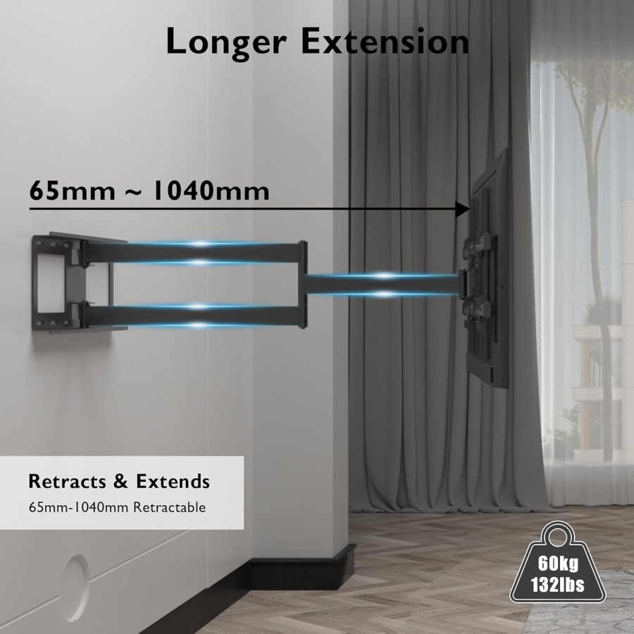 BONTEC Support Mural TV avec Bras Extra Long 1040 mm (32-75 Pouces) (Support ultra-résistant jusqu
