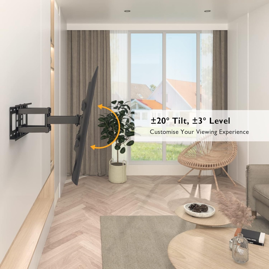 BONTEC Support Mural TV Pivotant & Inclinable pour 32-85 Pouces (Max. 60 kg) (Support robuste à double bras pour TV plats & incurvés – VESA 600x400, Extensible jusqu