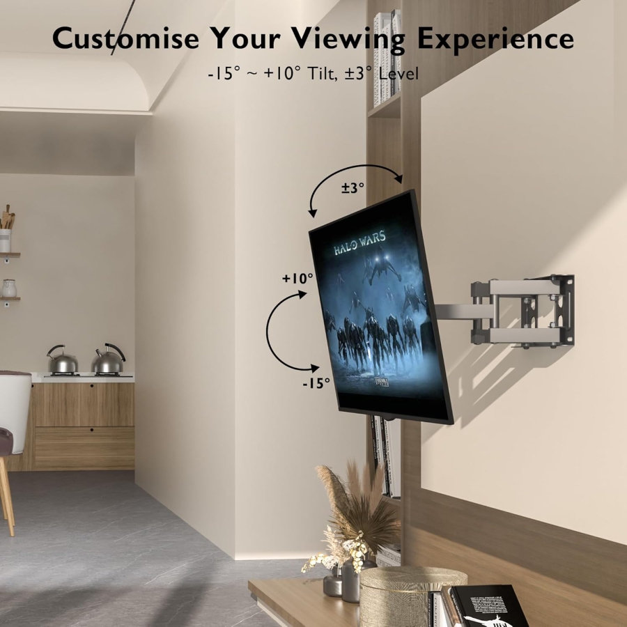 BONTEC Support Mural TV Pivotant & Inclinable pour TV 23-70 Pouces (Max. 45 kg) (Support double bras Full Motion – VESA jusqu