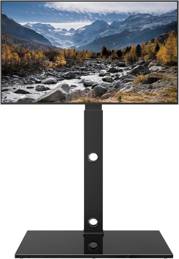 BONTEC Support TV sur Pied pour Écrans 30–70 Pouces (Orientable & Réglable en Hauteur) (Support TV autoportant avec base en verre 8mm pour écrans plats & incurvés jusqu