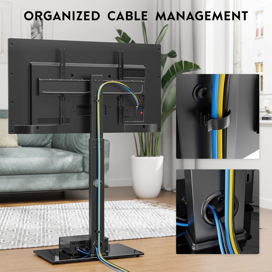 BONTEC Support TV sur Pied pour Écrans 30–70 Pouces (Orientable & Réglable en Hauteur) (Support TV autoportant avec base en verre 8mm pour écrans plats & incurvés jusqu