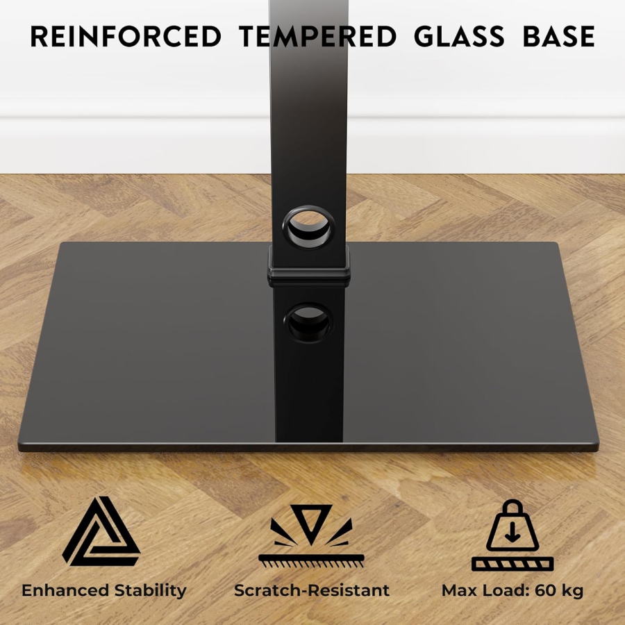 BONTEC Support TV sur Pied pour Écrans 30–70 Pouces (Orientable & Réglable en Hauteur) (Support TV autoportant avec base en verre 8mm pour écrans plats & incurvés jusqu