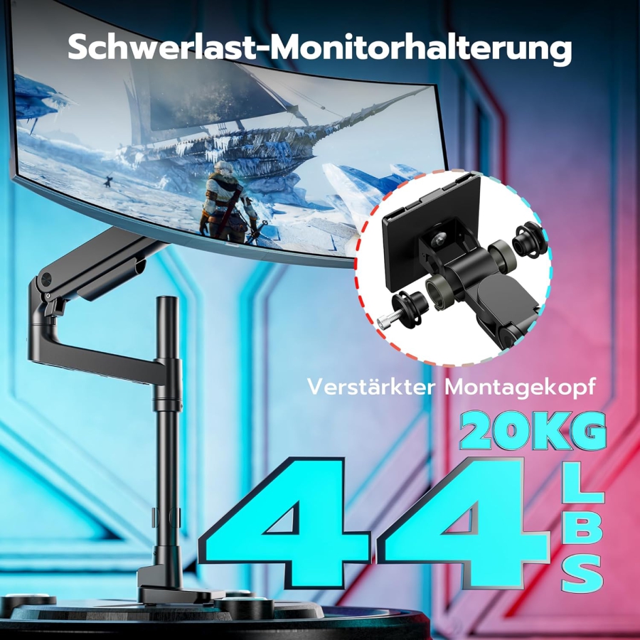 Bras de moniteur ARES WING avec colonne 17–49" | jusqu’à 20 kg (Colonne extra haute & charge de 20 kg pour écrans Ultrawide & incurvés.)