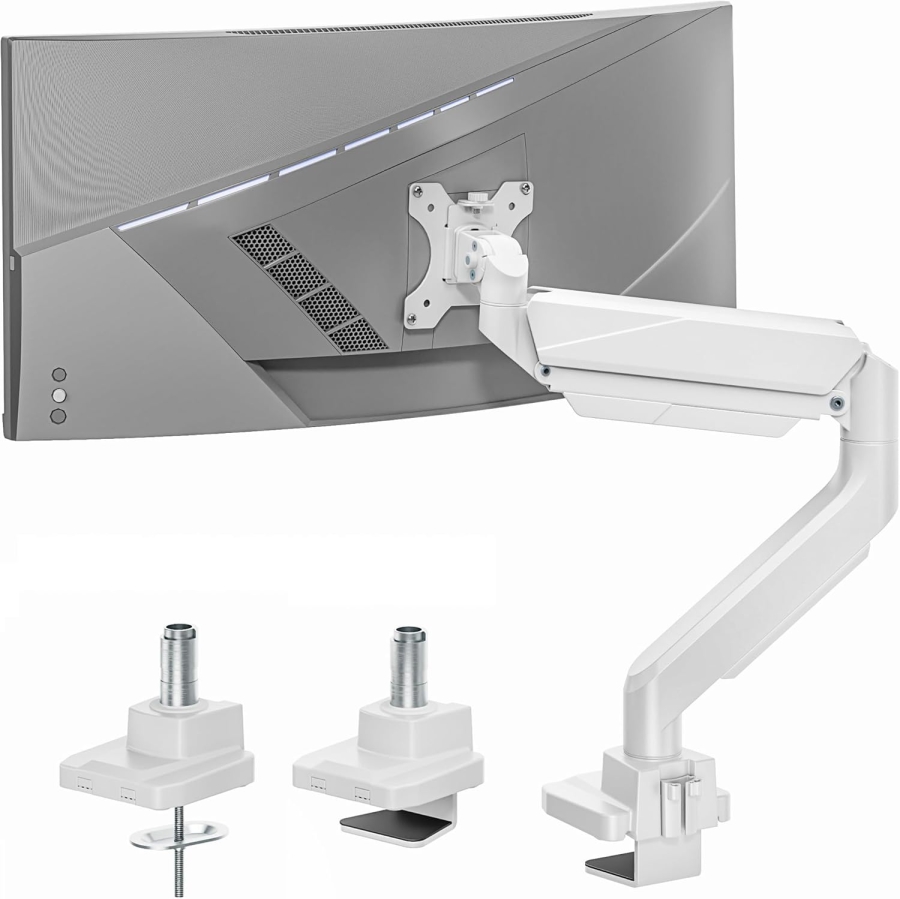 Bras de moniteur ARES WING Blanc 17–49" | jusqu’à 18 kg (Support Ergonomique à Ressort à Gaz pour Écrans Ultrawide & Incurvés – VESA 75/100.)