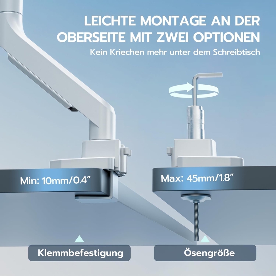 Bras de moniteur ARES WING Blanc 17–49" | jusqu’à 18 kg (Support Ergonomique à Ressort à Gaz pour Écrans Ultrawide & Incurvés – VESA 75/100.)
