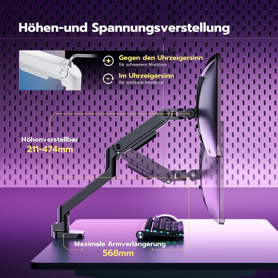 Bras de moniteur ARES WING Noir 17–49" | jusqu’à 20 kg (Portée & ergonomie maximales : ta monitorhalterung premium pour le gaming et la concentration.)