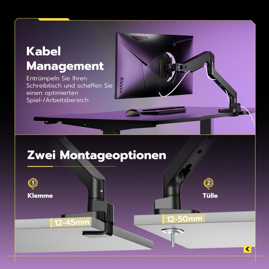 Bras de moniteur ARES WING Noir 17–49" | jusqu’à 20 kg (Portée & ergonomie maximales : ta monitorhalterung premium pour le gaming et la concentration.)