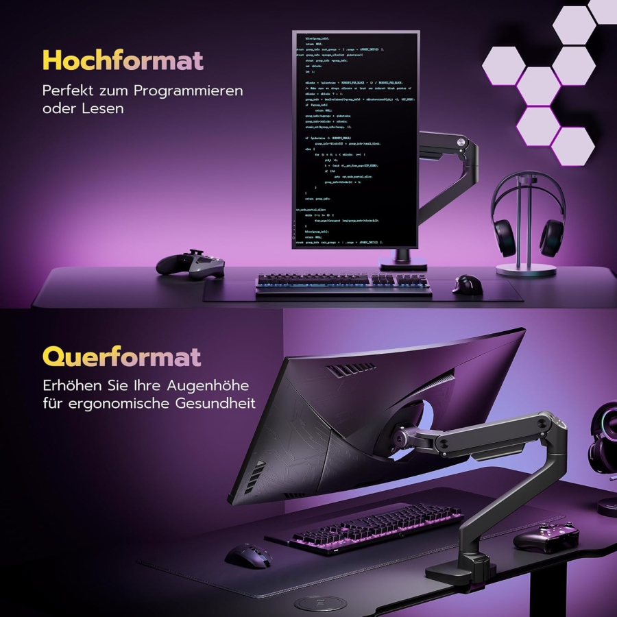Bras de moniteur ARES WING Noir 17–49" | jusqu’à 20 kg (Portée & ergonomie maximales : ta monitorhalterung premium pour le gaming et la concentration.)