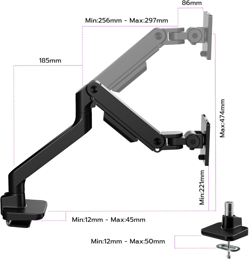 Bras de moniteur ARES WING Noir 17–49" | jusqu’à 20 kg (Portée & ergonomie maximales : ta monitorhalterung premium pour le gaming et la concentration.)