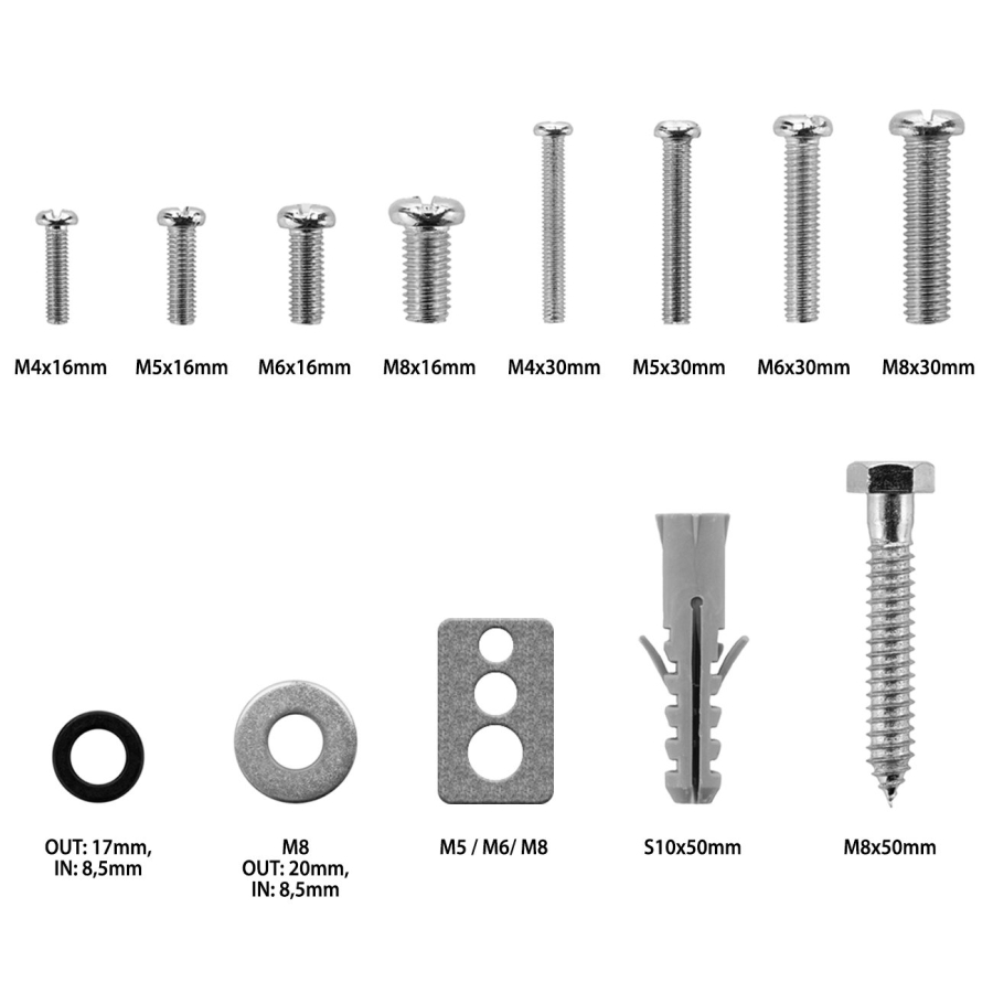 deleyCON Kit de Vis VESA Universel 66 pièces pour TV & Support Mural (M4, M5, M6, M8) (Matériel de fixation complet incluant chevilles, vis murales & entretoises pour tous les téléviseurs courants)