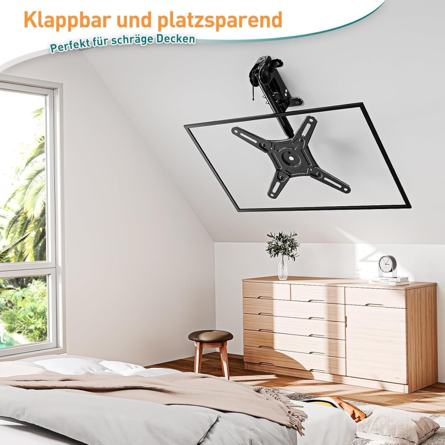 ELIVED Support TV & Moniteur de Plafond Pliable pour 14–42 Pouces (EV3030) (Support sous meuble peu encombrant pour placards, caravanes & plafonds en pente – Réglable en hauteur & Pivotant jusqu