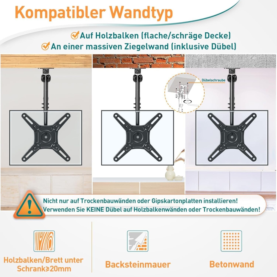 ELIVED Support TV & Moniteur de Plafond Pliable pour 14–42 Pouces (EV3030) (Support sous meuble peu encombrant pour placards, caravanes & plafonds en pente – Réglable en hauteur & Pivotant jusqu