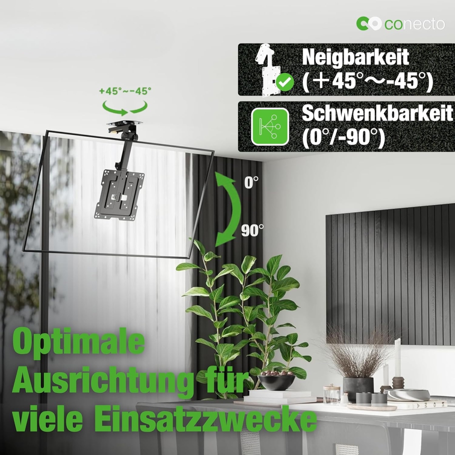 ELIVED Support TV & Moniteur de Plafond Pliable pour 14–42 Pouces (EV3030) (Support sous meuble peu encombrant pour placards, caravanes & plafonds en pente – Réglable en hauteur & Pivotant jusqu
