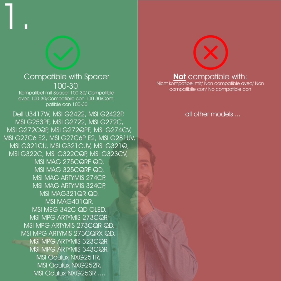 Entretoise VESA 100x100mm - distance 30mm - vis incluses - compatible avec de nombreux moniteurs