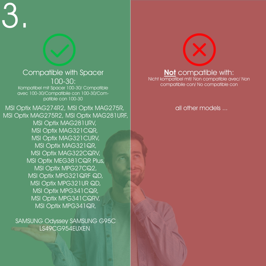 Entretoise VESA 100x100mm - distance 30mm - vis incluses - compatible avec de nombreux moniteurs