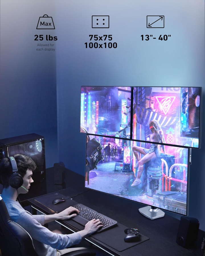 Ergounion Support Moniteur 3 Écrans (Aluminium) pour 13–40 Pouces (: Support de Bureau Premium pour Trois Moniteurs jusqu