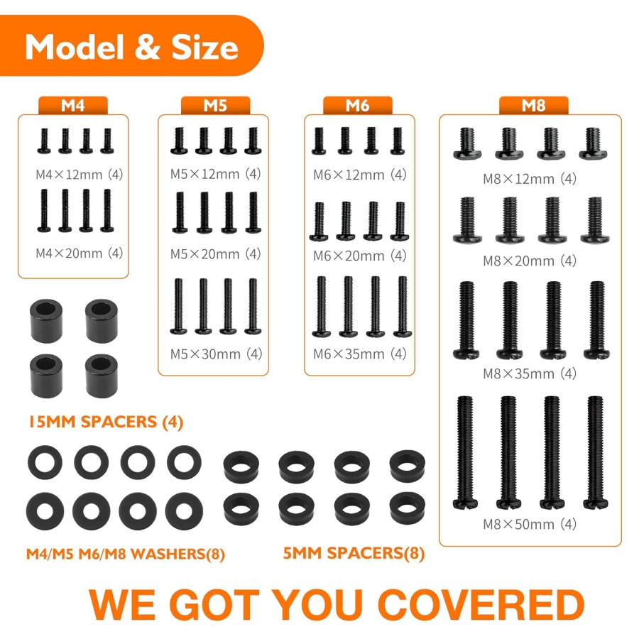 GINKGO Kit de Vis VESA Universel pour TV & Moniteur (M4, M5, M6, M8) (Kit de montage de 68 pièces pour supports muraux & pieds – Compatible jusqu