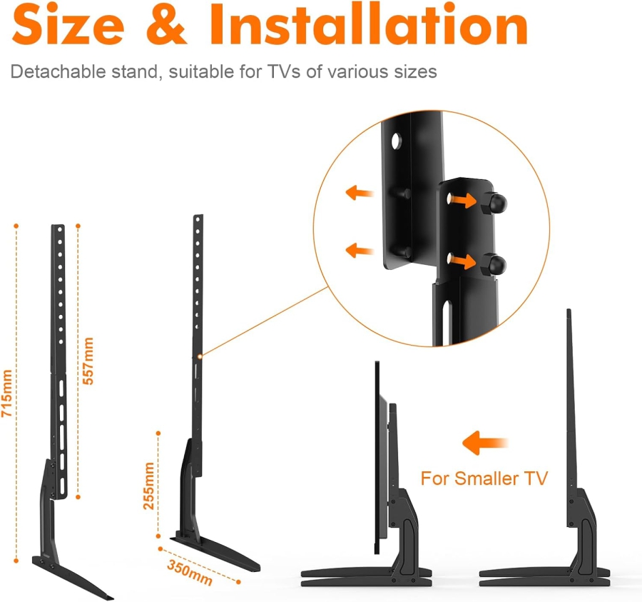 GRIFEMA Pieds de Support TV Universels pour Téléviseurs de 22–80 Pouces (Réglables en Hauteur) (Pied de remplacement stable jusqu