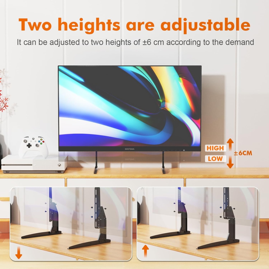 GRIFEMA Pieds de Support TV Universels pour Téléviseurs de 22–80 Pouces (Réglables en Hauteur) (Pied de remplacement stable jusqu