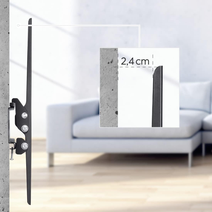 Hama Support Mural TV Inclinable pour TV 32-75 Pouces (VESA 400x400) (Support TV ultra-plat (2,4 cm du mur) – Inclinable en continu 10°, charge jusqu