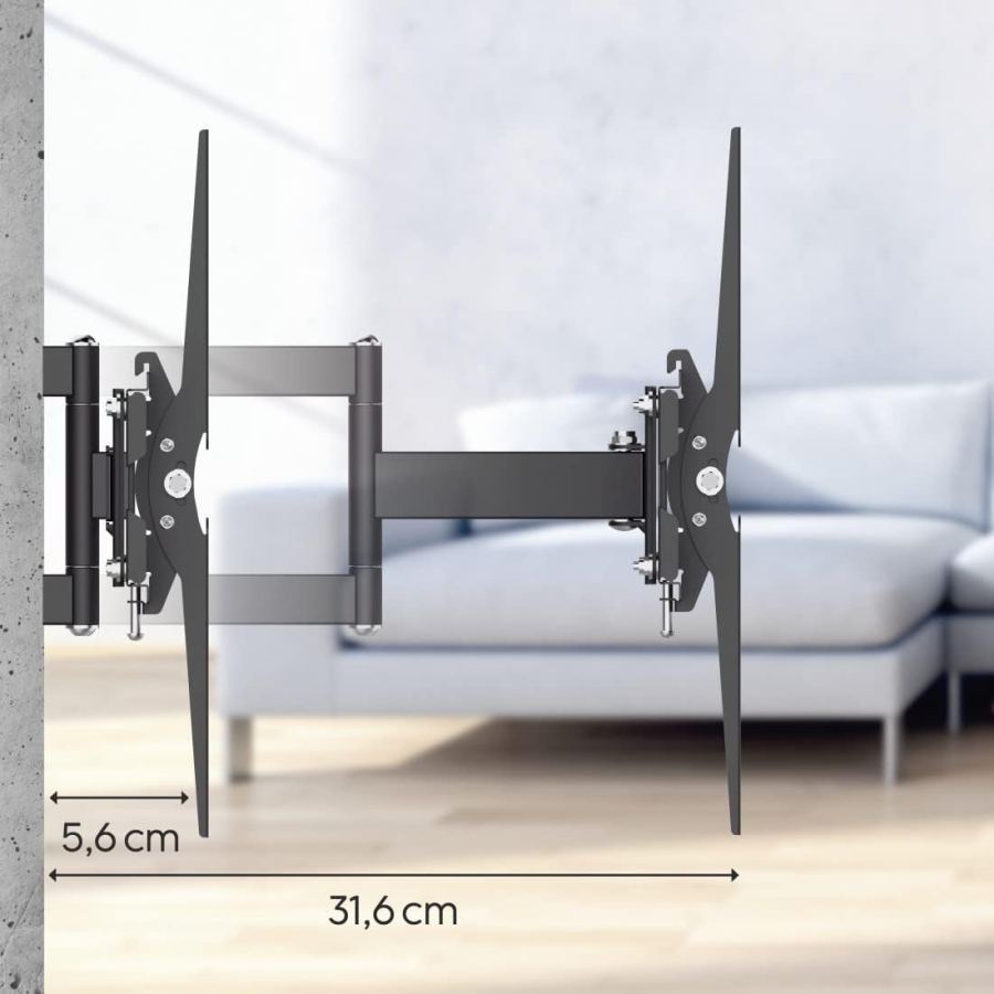 Hama Support Mural TV Pivotant & Inclinable pour TV 19-46 Pouces (Fullmotion) (Support entièrement articulé (3 articulations) : Pivotant 180°, extensible jusqu