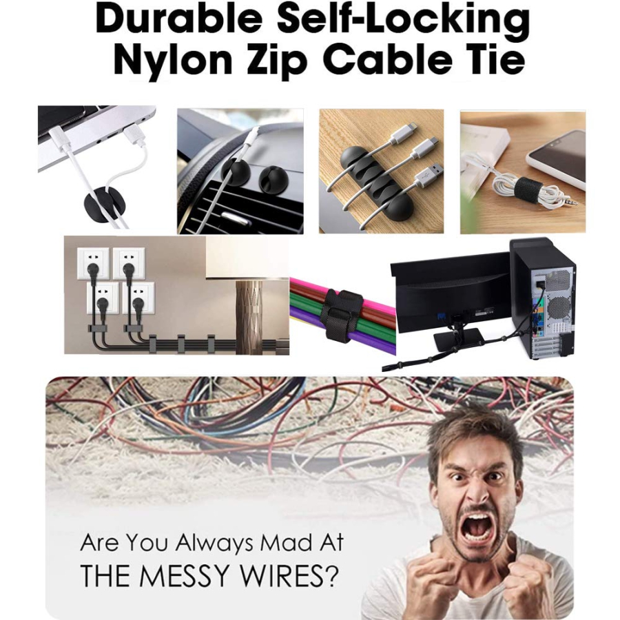 MiuCo Kit de Gestion de Câbles Bureau (100 Pièces) – L