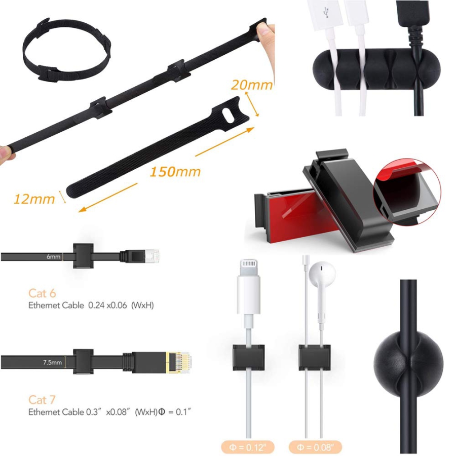 MiuCo Kit de Gestion de Câbles Bureau (100 Pièces) – L