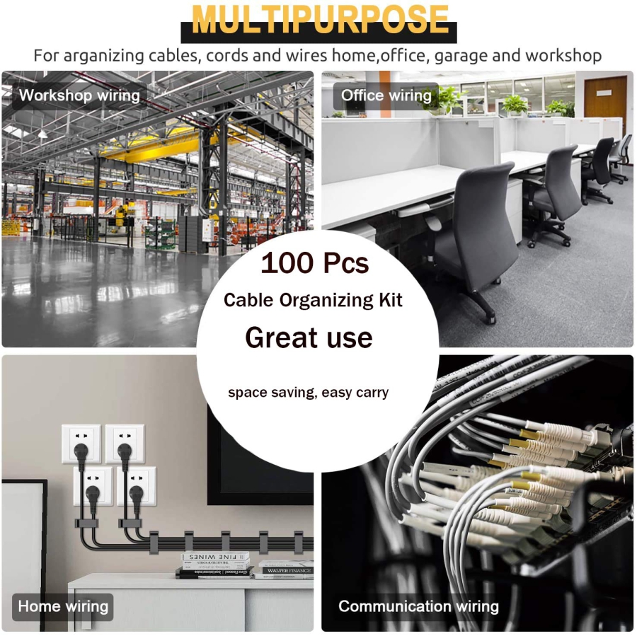 MiuCo Kit de Gestion de Câbles Bureau (100 Pièces) – L