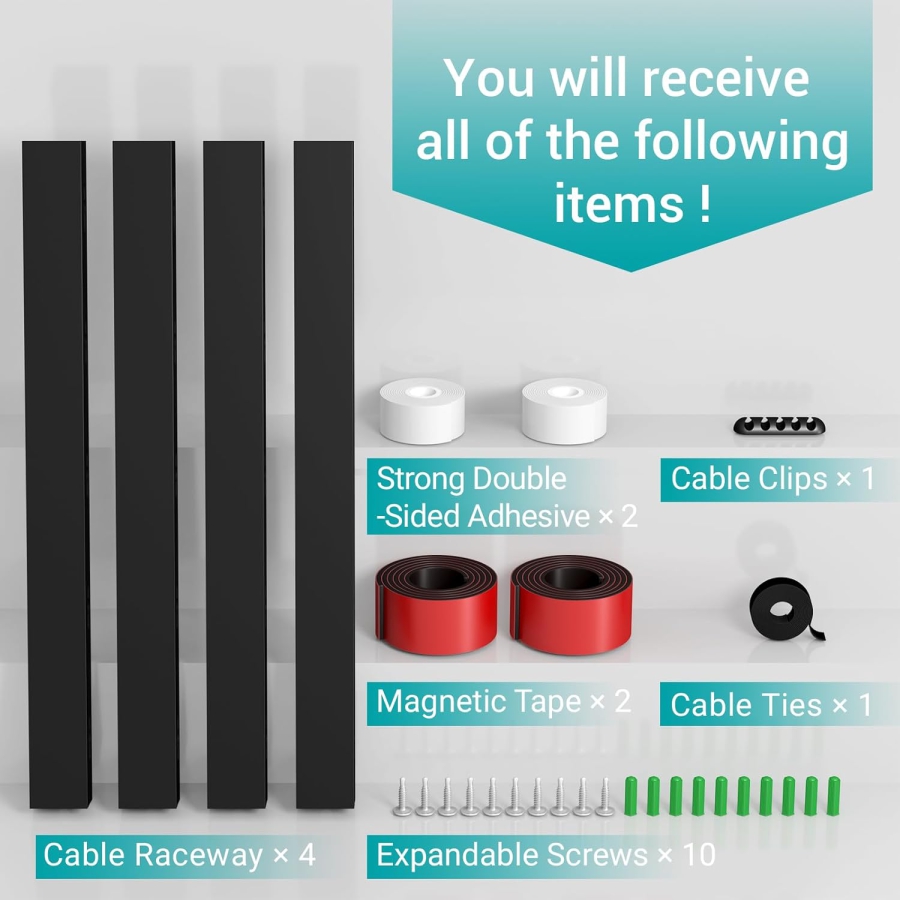 MiuCo Kit de Gestion de Câbles Bureau (100 Pièces) – L