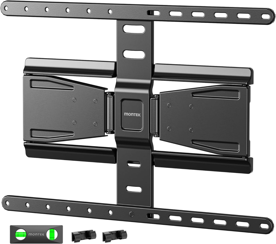 monTEK Support Mural TV Ultra Slim pour 43-90 Pouces (Seulement 2 cm du mur) (Design extrêmement plat (0,77") avec bras articulé Full-Motion – Charge 50 kg, VESA 600x400.)