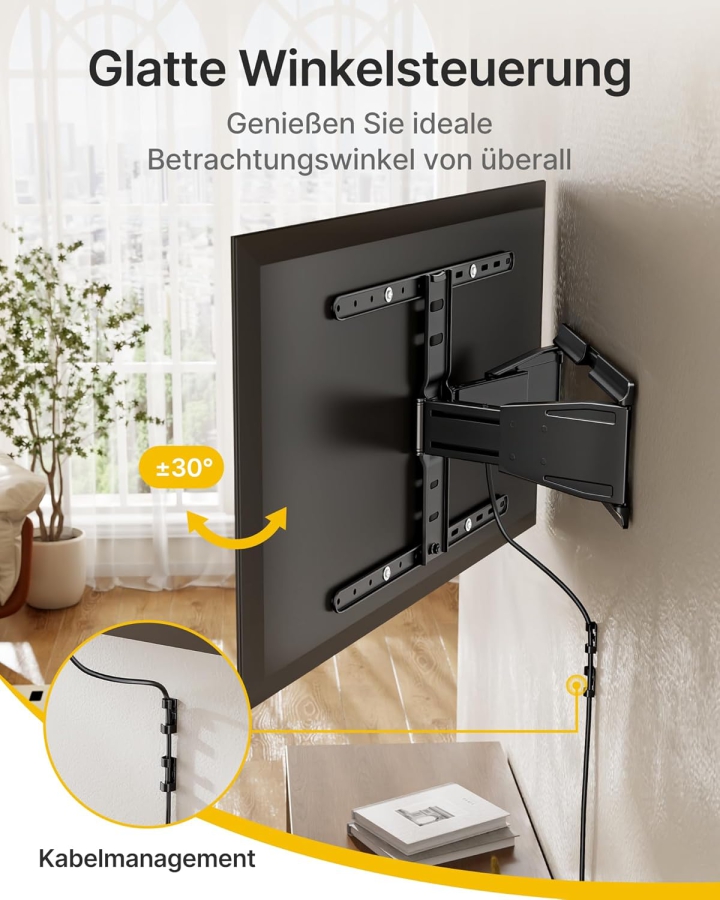 monTEK Support Mural TV Ultra Slim pour 43-90 Pouces (Seulement 2 cm du mur) (Design extrêmement plat (0,77") avec bras articulé Full-Motion – Charge 50 kg, VESA 600x400.)
